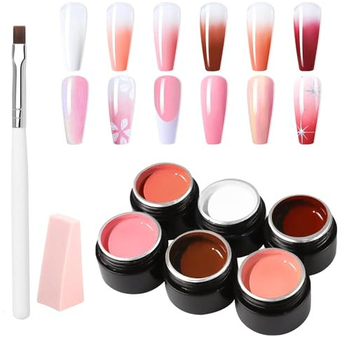 Makartt Pat Ombre Gel 6 Nude Gel Nail Polish Colors with Sponge & Nail Brush Gradient Painting Gel Ideal for DIY French Manicure Beginners