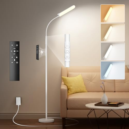 Nulmvic Stehlampe LED Dimmbar Weiß - 18W mit 4 Farben Stufenlosem Dimmen - 1H Timer Stehlampe Modern mit Fernbedienung und Touch Steuerung - Leselampe Stehlampe für Wohnzimmer Schlafzimmer Büro