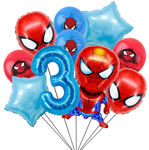 Spider Geburtstagsdeko 3 Jahre Junge, Spider Luftballons und Ballon Geburtstag Deko Themenparty Junge, Blau Nummer 3 Ballons Kindergeburtstag Deko Latexballon und Folienballons für Birthday
