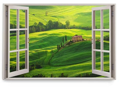 Paul Sinus Wandbild 120x80cm Fensterbild Italien Toskana Landhaus Landschaft Grün Sonnenuntergang