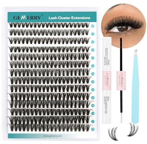 GEMERRY Einzelwimpern-Set 40D Cluster Wimpern 0.07 D Crul 10–18mm Clusters Einzelne Wimpern Wimpernkleber und Applikator DIY Cluster-Wimpernverlängerungs-Set(40-0.07D-10-18mm-Set)