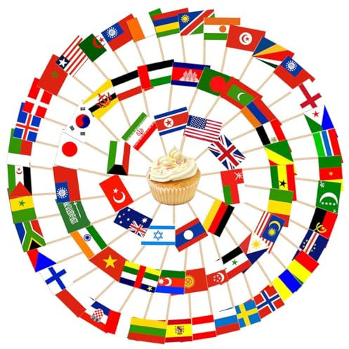 XLZJYIJ Eurovision Europäische Zahnstocher Flaggen, 100 Länder Internationale Zahnstocher Flaggen, Europäische Flaggen auf Stäbchen, Eurovision Deko Fahne für Cupcake Topper Cocktail Party Pub Deko