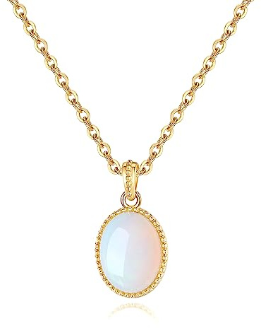 FANCIME Solide 14 Karat 585 Gelb Gold Anhänger Kette mit Echt Natürlich Opal 1ct Oval Minimalist Halskette Geschenk Schmuck für Damen Mädchen, Kettenlänge: 40 + 5 cm