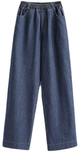 OATTIS Pantalones Sueltos De Cintura Elástica De Otoño De Pierna Recta Lavados Oscuros, Pantalones De Pierna Ancha, Jeans,3XL