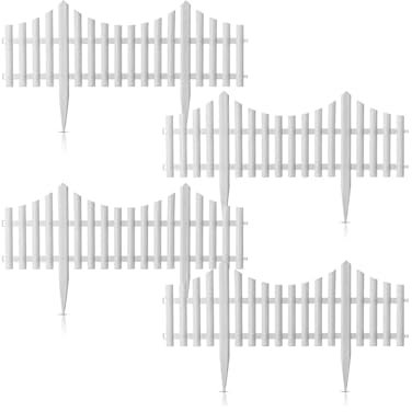 Lawn Border Edge Fence Pack of 10 Plastic Wooden Effect Edging Picket Garden | Decorative Garden Ornamental Edging Border Lawn Picket Fence Landscape Path Panels (WHITE)
