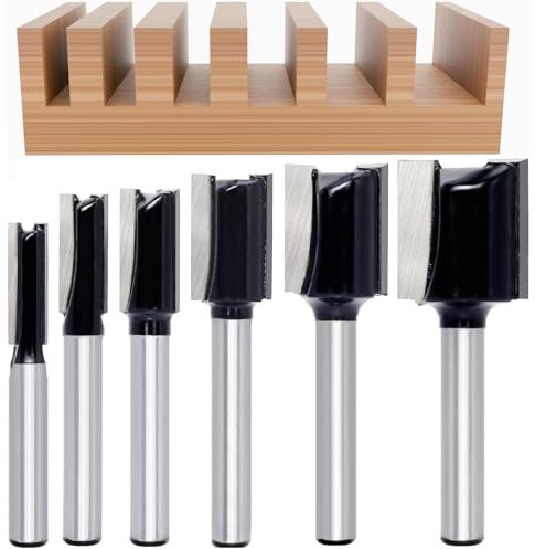 Akylin 6Pcs Straight Two Flute Router Cutter Bit, 1/4 Inch Shank Tungsten Carbide Router Cutter, Double Flute Straight Cutter |Cutting Diameter 1/4”, 5/16”, 3/8”, 1/2”, 5/8”, 3/4”, Cut height 13/16”