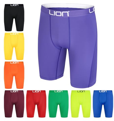 LION SPORTSWEAR Pantaloncini a compressione per calcio e sport – Strato base multiuso per uomo e bambini, ideale per palestra, allenamento e corsa, Viola, S