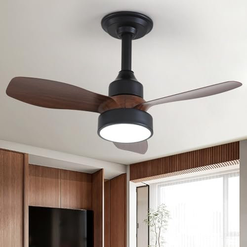 JDONG Deckenventilator mit Beleuchtung und Fernbedienung 36W LED Leise Deckenleuchte Braun Ventilator Mit Dimmbar Timer Einstellbare Windgeschwindigkeit
