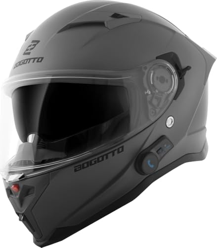 Bogotto H153 BT Bluetooth Helm, grau matt, M | Leicht zu wechseln