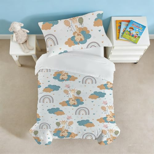 Caregchrisj Kinderbettwäsche 135x200 Mikrofaser Bettwäsche Kinder Jungen, Weiß Bunte Giraffe Muster Bettbezug und Kissenbezug 80x80 mit Reißverschluss