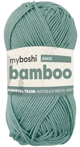 myboshi Bamboo, natürlich weiches Bambus-Baumwollgarn, zum Häkeln und Stricken, strapazierfähig, 50g, 125m, Grün (Agave), 1 Knäuel