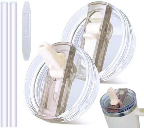 30oz Leakproof Lids for Stanley Cup - Tumbler Detachable Flip Straw Lid,Lids Replacement for Stanley Cups,Travel Cup Accessories,Set with Cover,Straw,Non Spill Lid, Detachable Tool (White-2PCS)