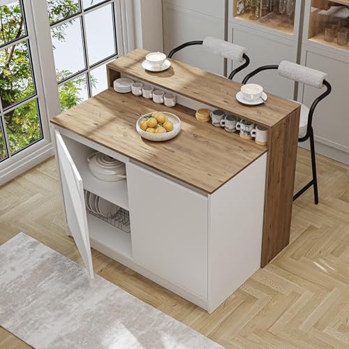 ROOMART Kücheninsel Cortado – Küchentisch & Bartisch, BHT: 120 x 100 x 80 cm – Platzsparend & Modern für Küche & Esszimmer (Weiß-Eiche)