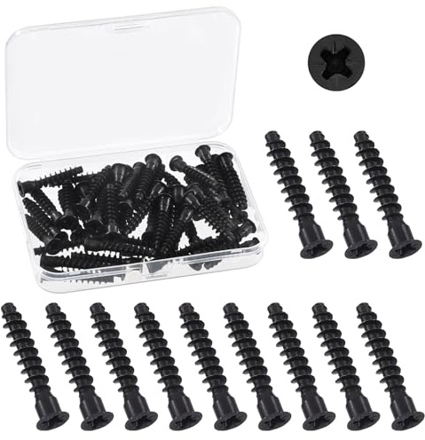 Swpeet Juego de 50 tornillos M7 x 40 mm, acero al carbono chapado en zinc negro, tornillo de conexión autorroscante para muebles para montaje y montaje