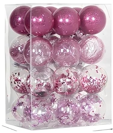 Palline di Natale,Decorazioni Albero di Natale 24 decorazioni natalizie a forma di palla, 6 cm, bianche, argento e oro, pendenti for albero, for addobbi natalizi(Rose Pink)