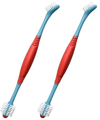 ETIALURE 2-in-1 Hunde Zahnbürste, Doppelseitig 360-Grad Zahnreinigungs Produkte für Katzen, Zahnreinigung mit Hundezahnpasta, 2 Stück (Blau×2)