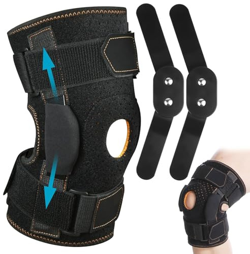 Hinged Knee Support Brace - Adjustable Open Patella with Parallel Straps & Dual Side Stabilizers, Hinged Knee Support Brace for Joint Pain Relief Tendonitis Ligament Tendonitis, Ligament Injury (L)