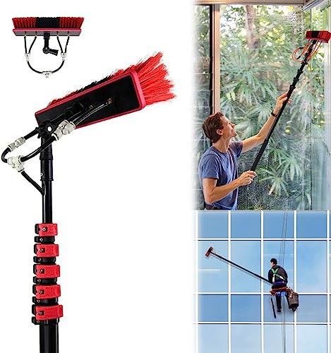 Reinigungsbürste, Teleskopisk fönsterputsare med 9 m borsthuvud - vattenmatat verktyg(50cm Brush Head,30FT/9m)