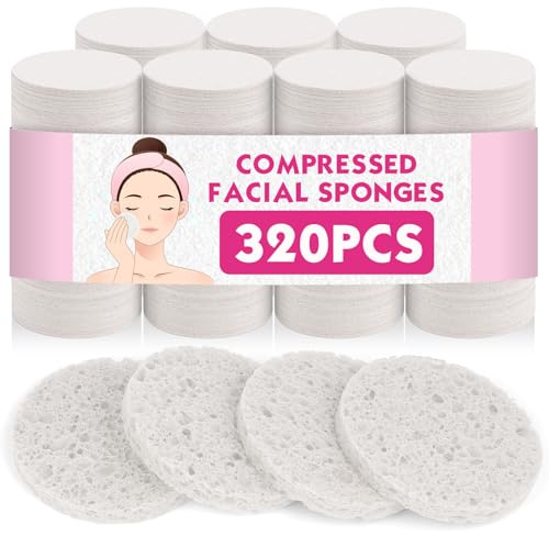 320-Count Compressed Facial Sponges, Natural Cellulose Face Sponge, White