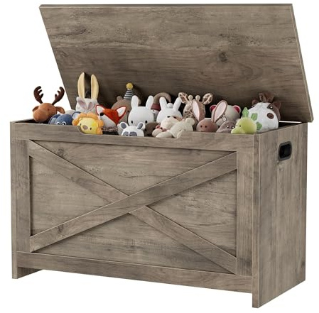 Aptliton Wooden Storage Chest with Safety Hinges, 76cm Large Toy Box and Blanket Box for Bedroom, Ottoman Bench for Entryway, Rustic Storage Trunk with x-Frame Legs, Hallway, Brown