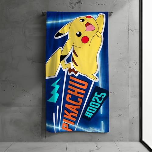 Pokémon Strandtuch, 100% Baumwolle, 140 x 70 cm, Verschiedene Designs (Blau-Gelb)
