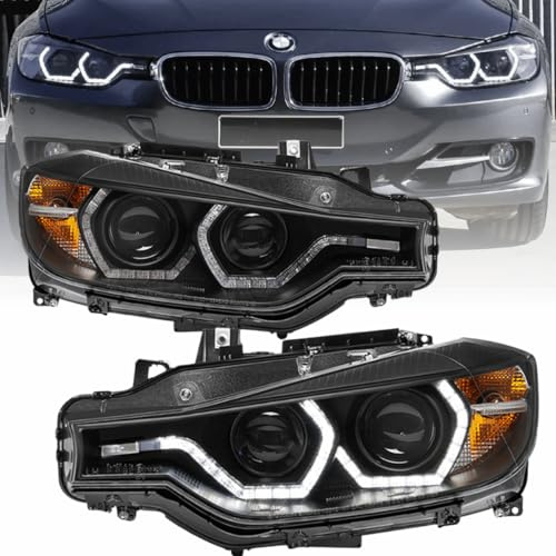 Angel Eyes LED Scheinwerfer Set Schwarz für BMW 3er F30 F31 2011–2015 mit LED Tagfahrlicht