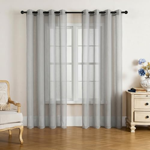 Gazal Vole Light Grey Voile Curtains for Living Room – 87 inch Drop High-Density Privacy Drape, Semi-Sheer Light Filtering Panels Eyelet Ring Top for Bedroom, Bay Window & Patio Doors