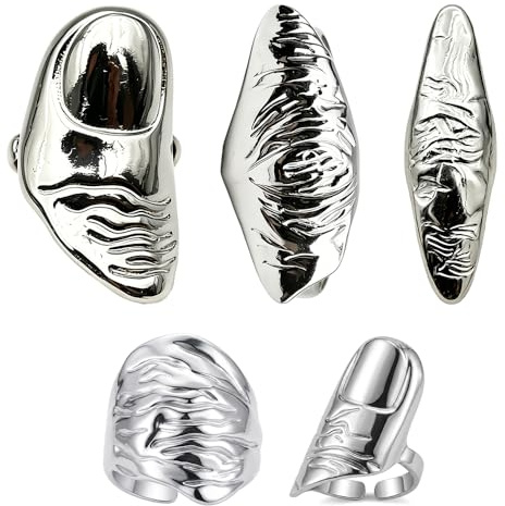 Eachnice 5PCS Irregular Knuckle Rings Set Punk Hip Hop Y2K Jewelry Finger Armor Adjustable Open Fit Halloween Costume Accessory for Women