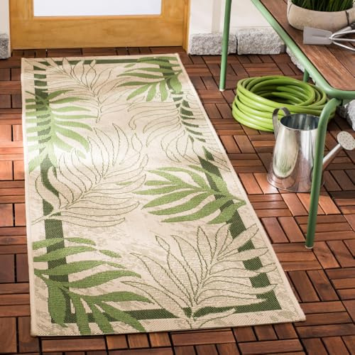 SAFAVIEH Washable Rug Outdoor Courtyard Collection - 2'3 x 6'7 Runner, Cream & Green, Non-Shedding & Easy Cleaning, Ideal for Patio, Entryway, Mudroom, Hallway, Kitchen (CY7836-14A5)