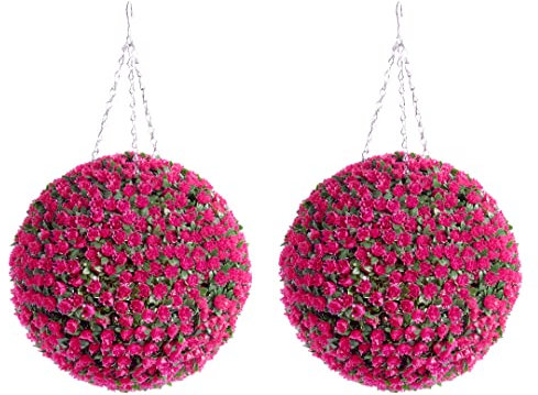 Best Artificial Pair of 38cm Pink Rose Topiary Hanging Flower Balls