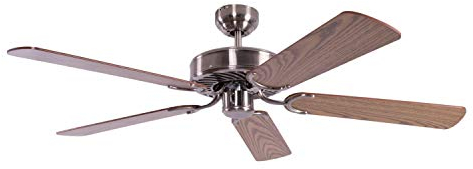 Potkuri 52 inch / 132 cm Aged Silver Ceiling Fan without Light with Pull Cord and Blade Colour Oak or Oak with Cane