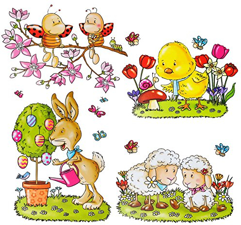 alles-meine.de GmbH 1 Bogen: Fensterbild - Ostern Frühling - Osterhasen & Schäfchen & Küken & Osterei - Hasen - statisch haftend - Sticker Fenstersticker/z.B. für Fenster und S..