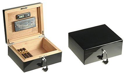 HUMIDOR Luftbefeuchter Dose für Zigarren 50 Zigarren Lack schwarz glänzend Lubinski