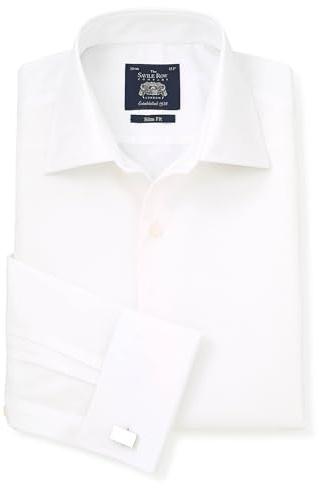 THE SAVILE ROW COMPANY LONDON Men's Slim Fit Marcella Bib Formal White Evening Shirt - Double Cuff - 15 Collar - Standard