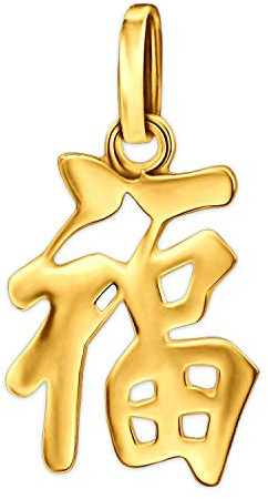 CLEVER SCHMUCK Goldener Anhänger chinesisches Zeichen 15 x 11 mm Glück & Gesundheit offen glänzend 333 Gold 8 Karat im Schmucketui creme