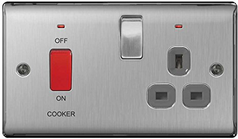 BG Nexus NBS Range Brushed Steel Switches & Sockets - Full Range of Matching Items (Cooker Switch with Socket (Grey))