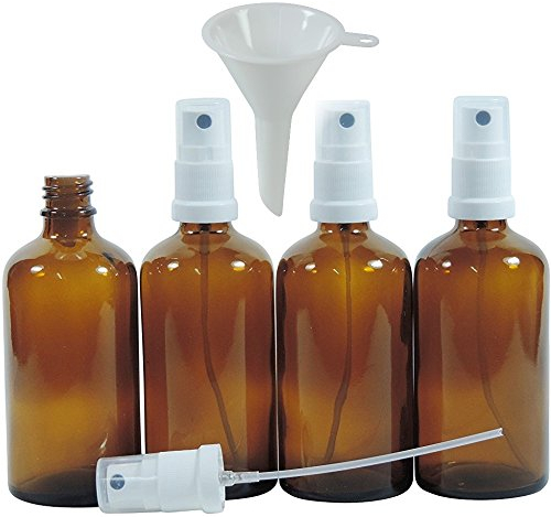 Viva Haushaltswaren - 4 x Apotheker-Sprühflasche 100 ml aus Braunglas, kleine Glasflaschen mit Zerstäubereffekt - Made in Germany & BPA frei (inkl. einem Trichter Ø 5 cm)