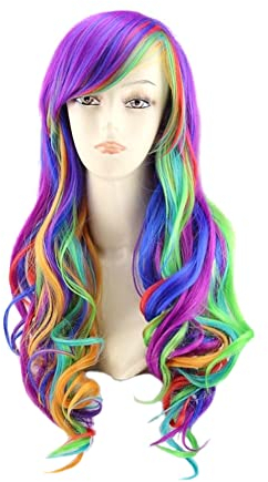 Apanphy® Cosplay Perücke Bunte gewellte lange Regenbogen Perücke Haar für Frauen Lady