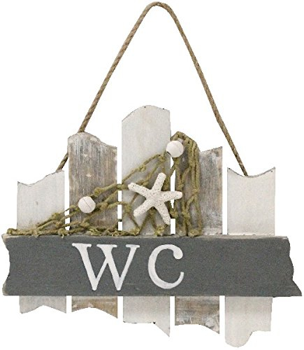 WC Badezimmer Schild 18 cm mit Netzt, Muschel und Seestern Beach Maritim