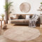 SIMPEX Flauschiger Teppich Wohnzimmer Schlafzimmer Läufer Flur Esszimmer Küchenteppich Hochflor Einfarbig Modernes Design 30 mm Florhöhe Kuschelweich, Beige, 200 cm Rund