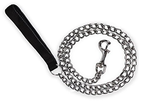 PETTOM Hundeleine Stark Metall Kettenleine, Übungsleine mit PU Leder und Gepolstertem Nylon-Griff, Trainingsleine Für Kleine Mittlere und Große Hunde (S: 0.2cm*120cm) Silber