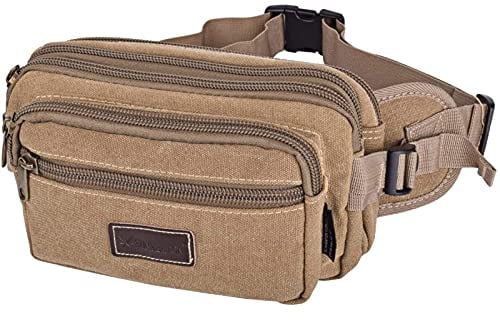 SUNSEATON Hohe Kapazität Gürteltasche, Multifunktionale Hüfttasche mit 6 Fächer Reißverschluss geeignet für Reise Wanderung und alle Outdoor-Khaki