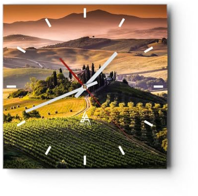 Modern Wanduhr Landwirtschaft Bauernhof Toskana Weinberg 30x30cm Quadrat Klein Wand Uhr Glas Analog Zimmeruhren Küche Büro Wohnzimmer Glasuhr Wall Clock Dekoration Design Küchenuhr C3AC30x30-2465