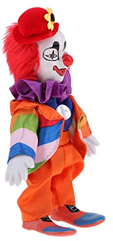 KESOTO Lustige Stehende Porzellan Puppe mit Clown Kostüm, Ornament für Halloween Haus Tisch Dekoration - # 8