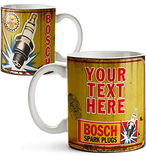 KRAFTYGIFTS Personalised BOSCH SPARK PLUG Garage Mug Custom Retro Oil Can Vintage Cup OCM02
