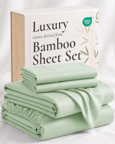 Hotel Sheets Direct Set di lenzuola da 4 pezzi, per letto California King Size, 100% viscosa derivata dal bambù, con 2 federe, biancheria da letto di lusso rinfrescante e traspirante, che assorbe