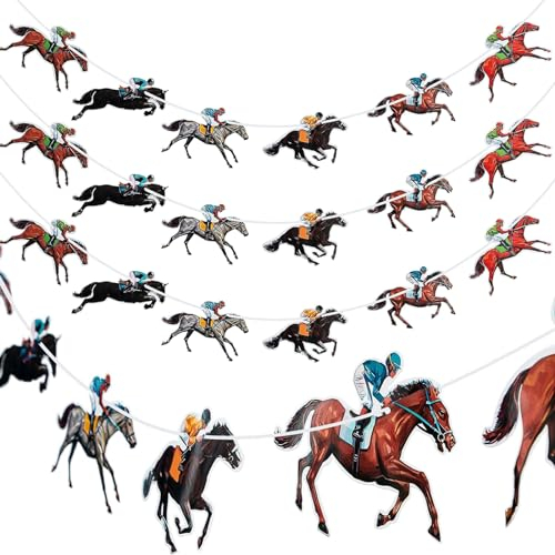 4 Pieces Horse Racing Banner Horse Race Streamer Kentucky Horse Derby Garland Banner for Racing Theme Birthday Baby Shower Wedding Party Decoration, Pre-assembled