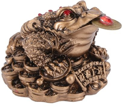 Garneck Chinese Feng Shui Frog Coin Chinese Charm Money Toad Figurine for Fortune Lucky Wealth Office Tabletop Home Decoration(Bronze, 5.5x4.8x3.8cm)