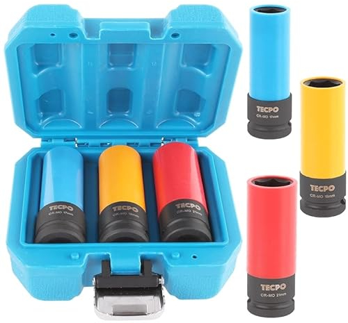 TECPO Kraft Schoneinsätze 3-teilig Alu-Felgen Nuss Set Steckschlüssel Satz Stecknüsse SW 17mm 19mm 21mm