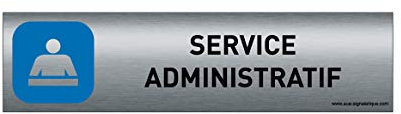 AUA SIGNALETIQUE - Plaque de porte Aluminium brossé imprimé AluSign - 200x50 mm - Double Face adhésif au dos - Impression UV directement sur l'aluminium (Pas de contre collage) (Service administratif)